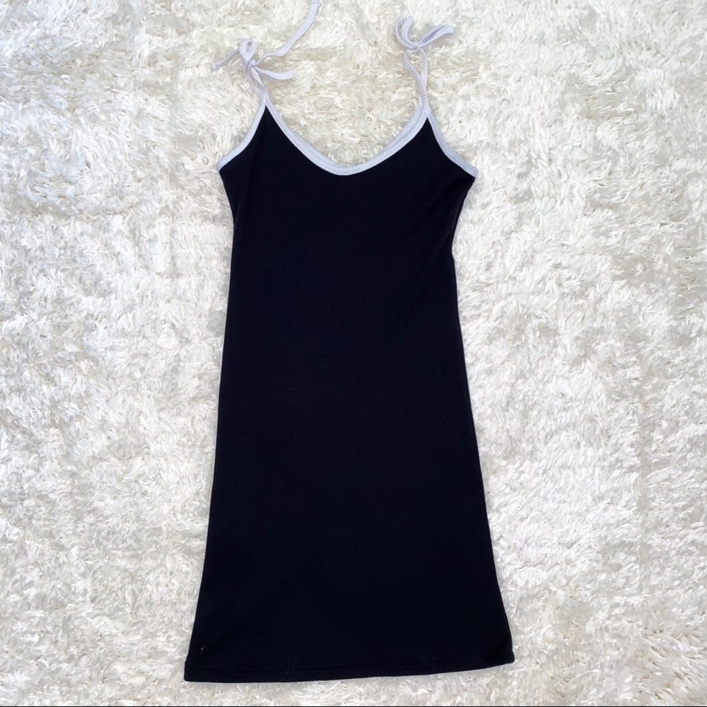 Black Ribbed Tie Strap Mini Dress